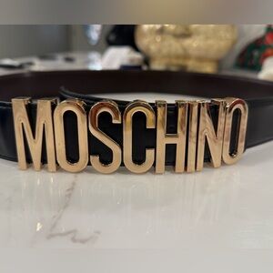 Moschino Black Belt with Gold Lettering